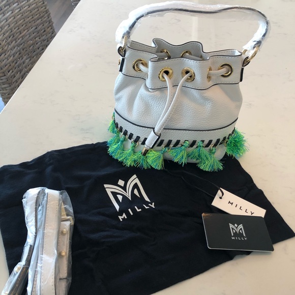 Milly Whipstitch Tassel Drawstring Bucket Bag NWT $395 - Picture 1 of 7